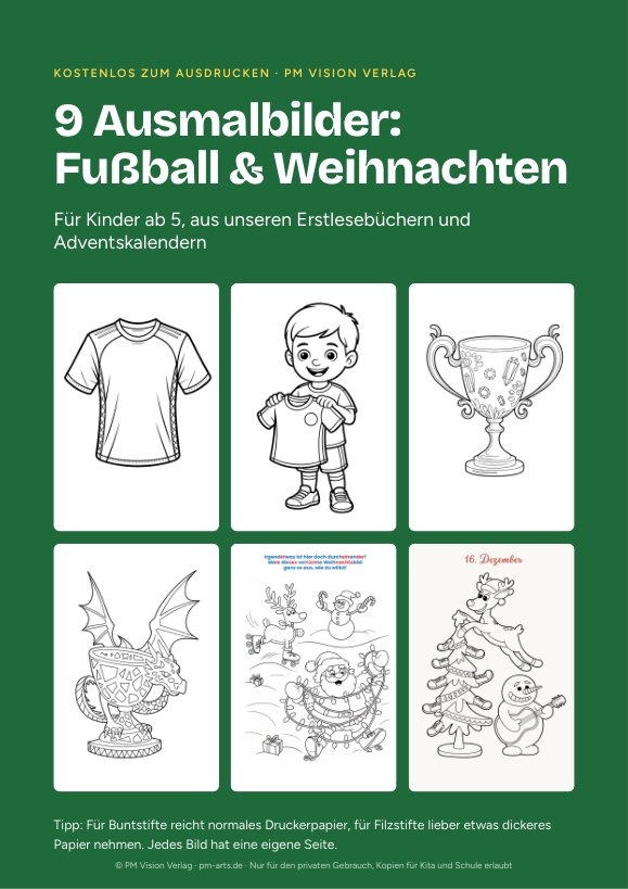 Vorschau: 9 Ausmalbilder: Fußball und Weihnachten