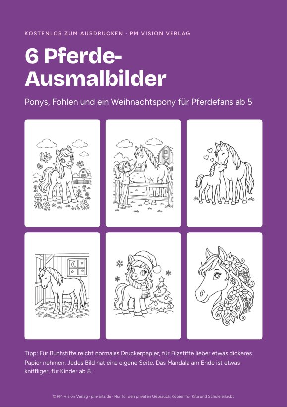 Vorschau: 6 Pferde-Ausmalbilder