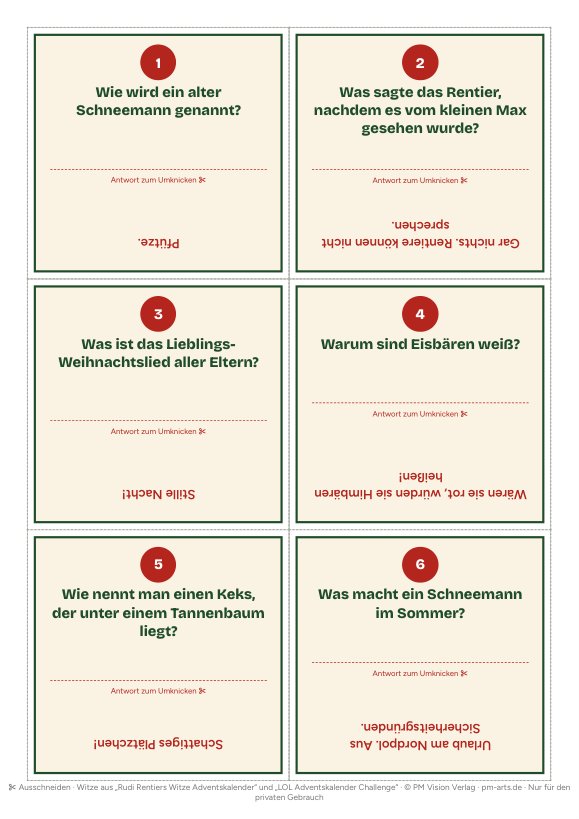 Vorschau: 24 Witze-Kärtchen für den Adventskalender